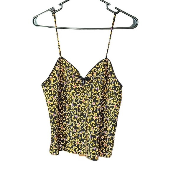 VFM Womens VTG Camisole Tank Size 36 Black Gold Printed Renaissance Victorian - Picture 1 of 8
